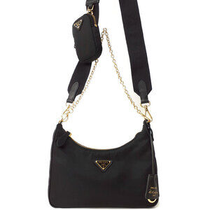 Prada ReEdition 2005 Saffiano Leather Chain Shoulder Bag Black